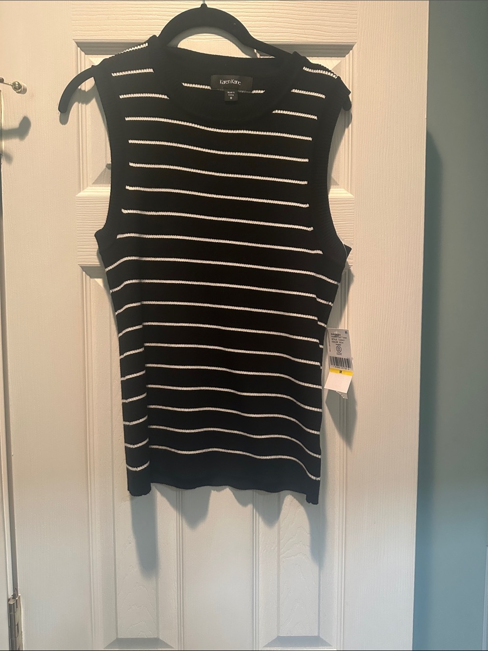 Karen Kane Black & White Striped Sleeveless Knit Shell